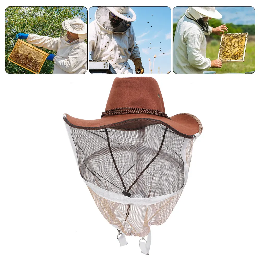 Cowboy Brown Red 360° Safe Protection Anti Bee Stinging Mosquito Biting Beekeeper Protective Hat With Fixing Strap Accessory