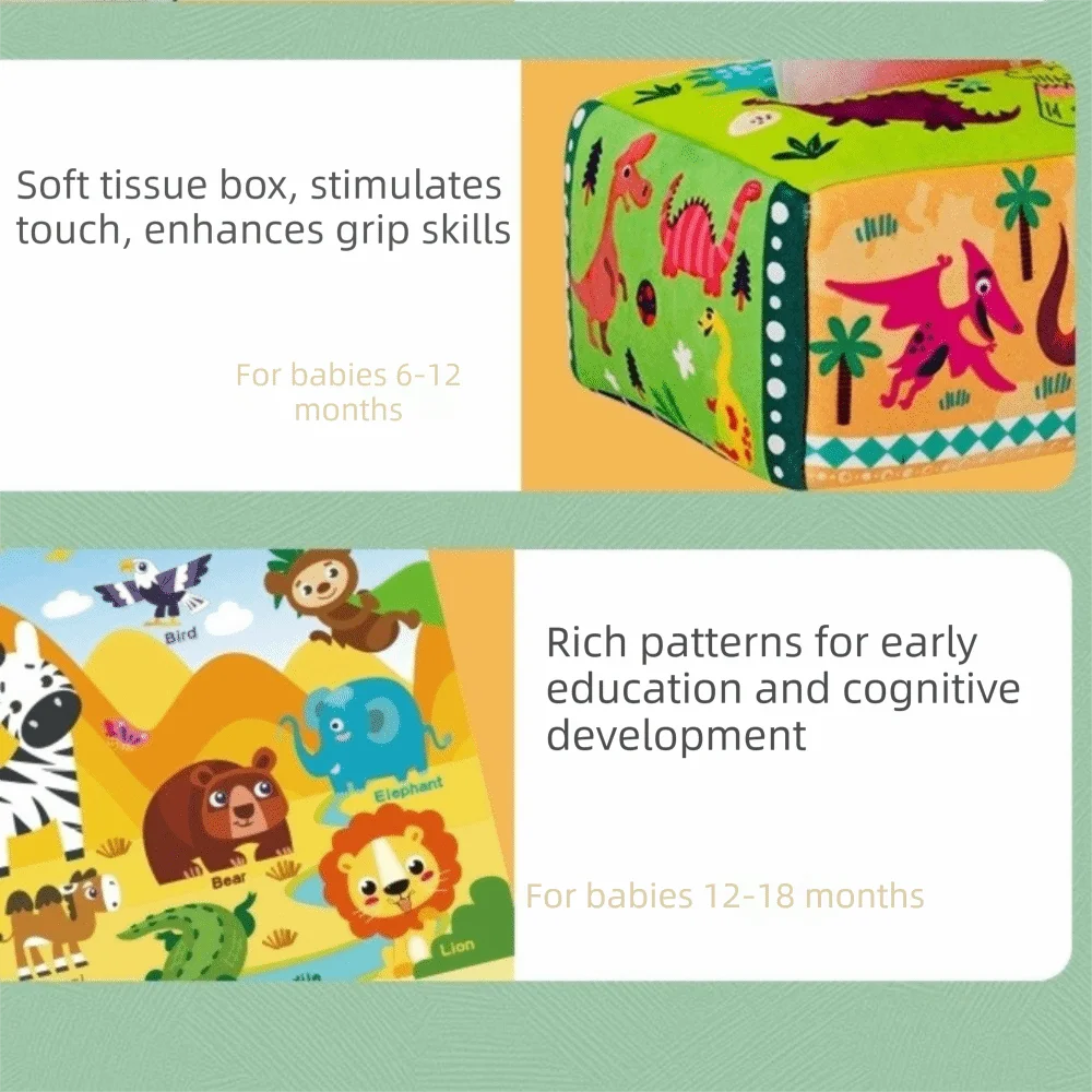 Enlightenment Educational Baby Montessori Interactive Skills Training Tissue Box Crinkle Cloth Soft Infant Pull Along Infant