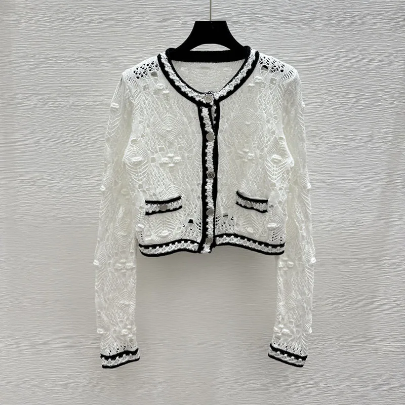 High Quality 2025 New Women's Clothing Autumn Knitted Single breasted Hollow Knitted Sweater cardigan Versatile Chic 25907272