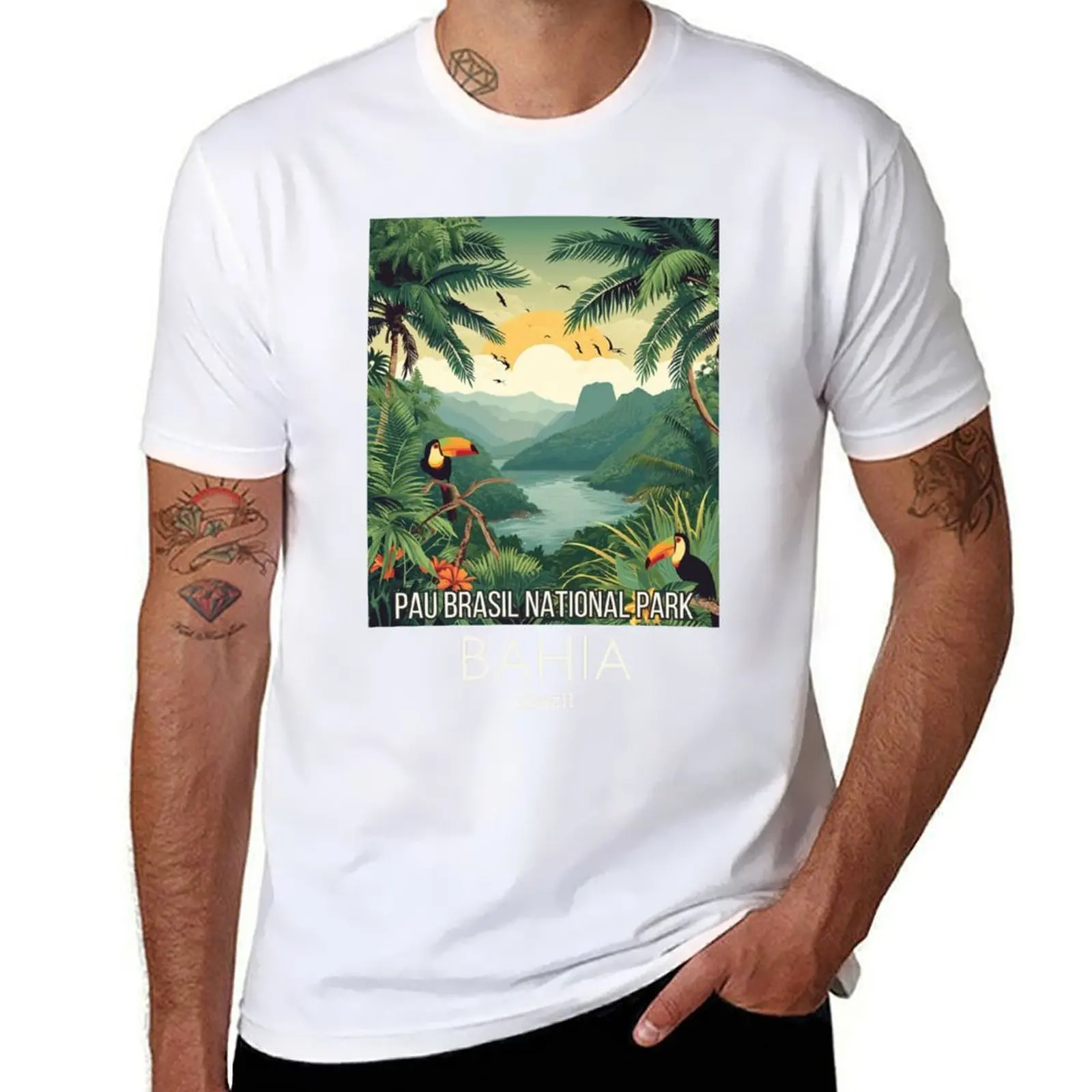 

A Vintage Travel Illustration of Pau Brasil National Park - Bahia - Brazil T-Shirt Basic Solid Color Short Sleeve T-Shirt