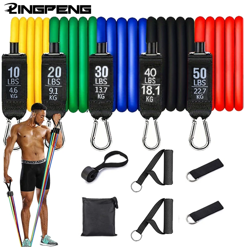 Set di corde elastiche da 11 pezzi, cintura di tensione fitness, corda di tensione multifunzionale in lattice anti-rottura per fitness yoga portatile