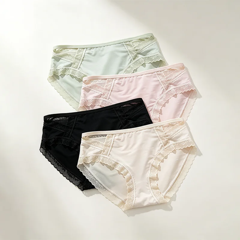 3Pcs Women Lace Briefs Soft Panties Breathable Comfy Ladies Underwear Sweet Floral Lace Intimates Underpants