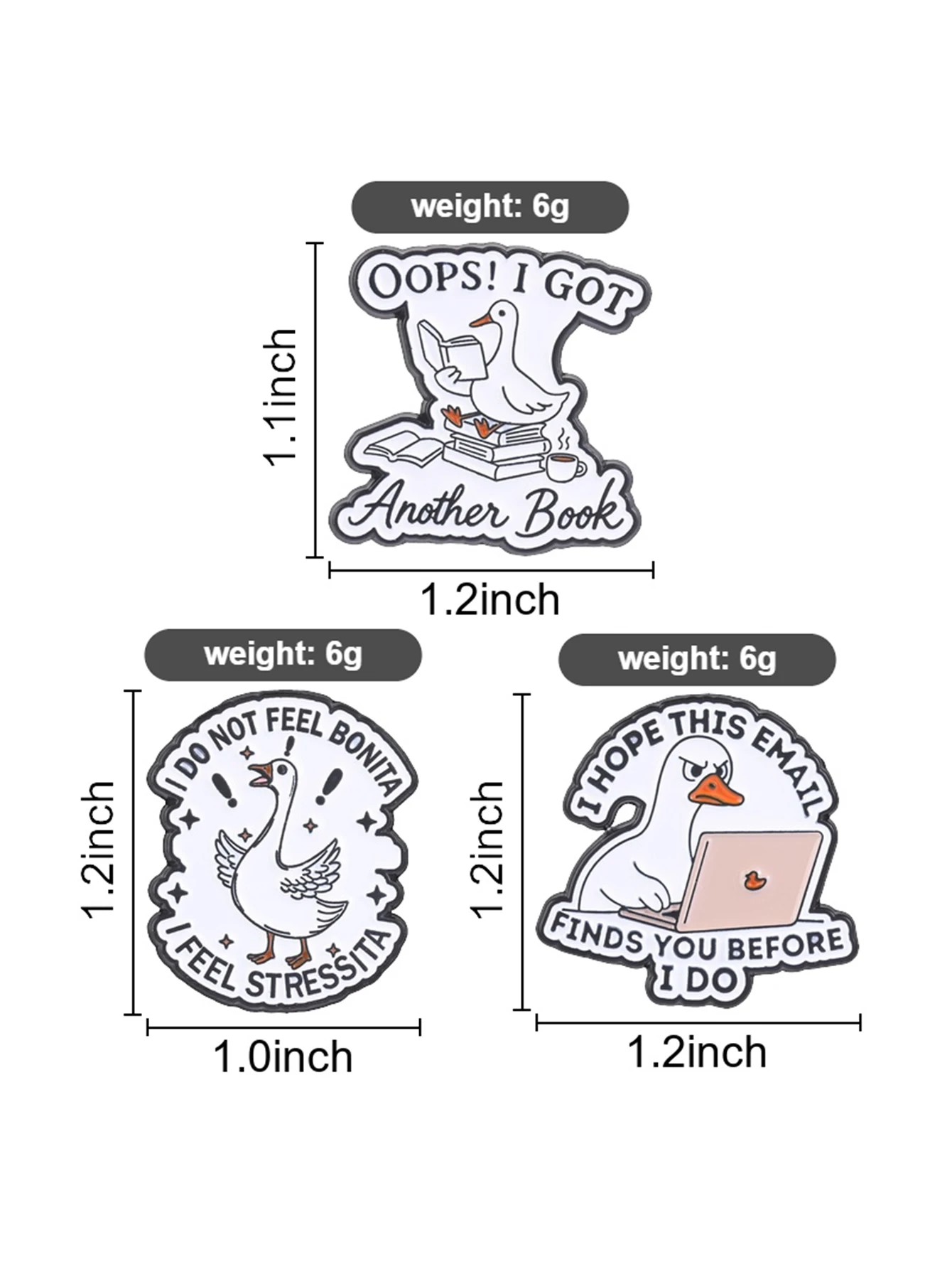 1 Piece/Set of Fun White Enamel Badges with Goose Motifs, Duck Brooches with Satirical Phrases, Humorous Cartoon Animal Badges for Bookworms and Office Workers, Backpack Jewelry Gifts