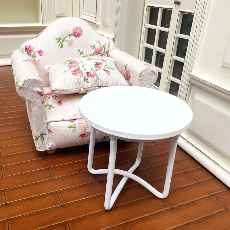 

1pc 1:12 Dollhouse Mini Ironware Round Table and Side Coffee Table Model Playhouse Living Room Furniture Ornament Accessory