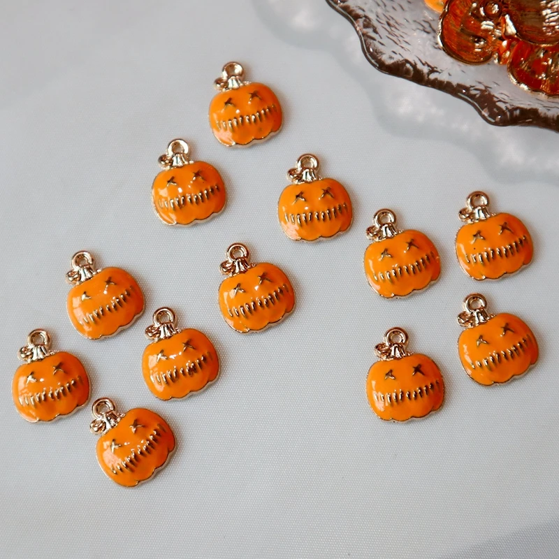 10pcs Halloween Pumpkin Monster Metal Pendant Cartoon Cute Golden Alloy Charms DIY Necklace Bracelet Earings Keychain Accessory