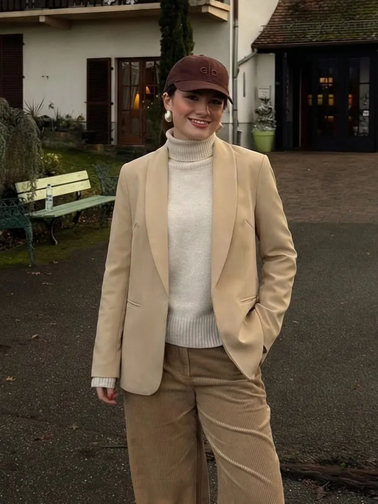 

HH Women Casual Solid Short Blazer Coat Open Stitch Long Sleeve Jacket With Pockets Spring Office Lady Chic Outerwear Chic Tops