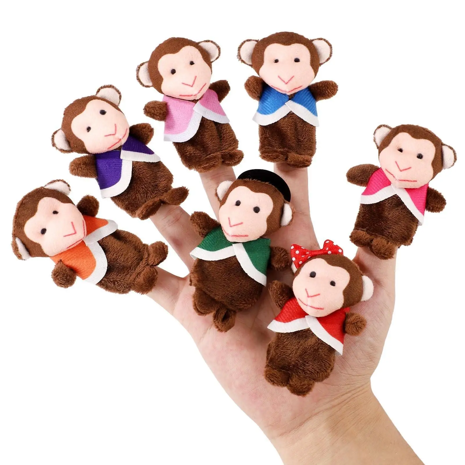Soft Plush Animal Finger Puppets Set, 7pcs, Time Velvet Animal Style Educational Toys Preschool Kindergarten Gift