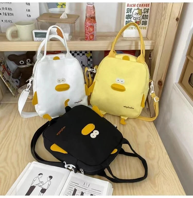 Cute Cartoon Shoulder Tote Bag for Women, Kawaii Duck Canvas, Ladies Crossbody Messenger Bags, Portable Handbag, Purse Flap Bags