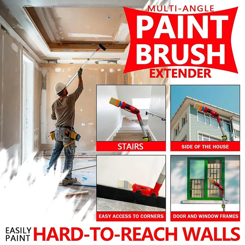 TOP Multi-Angle Paint Brush Extender Red, Paint Edger Tool For High Ceilings, Extension Pole Attachment Holder