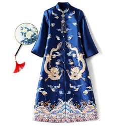 Chinese style outerwear women's autumn embroidery Chinese style Tang style windbreaker women's mid length style