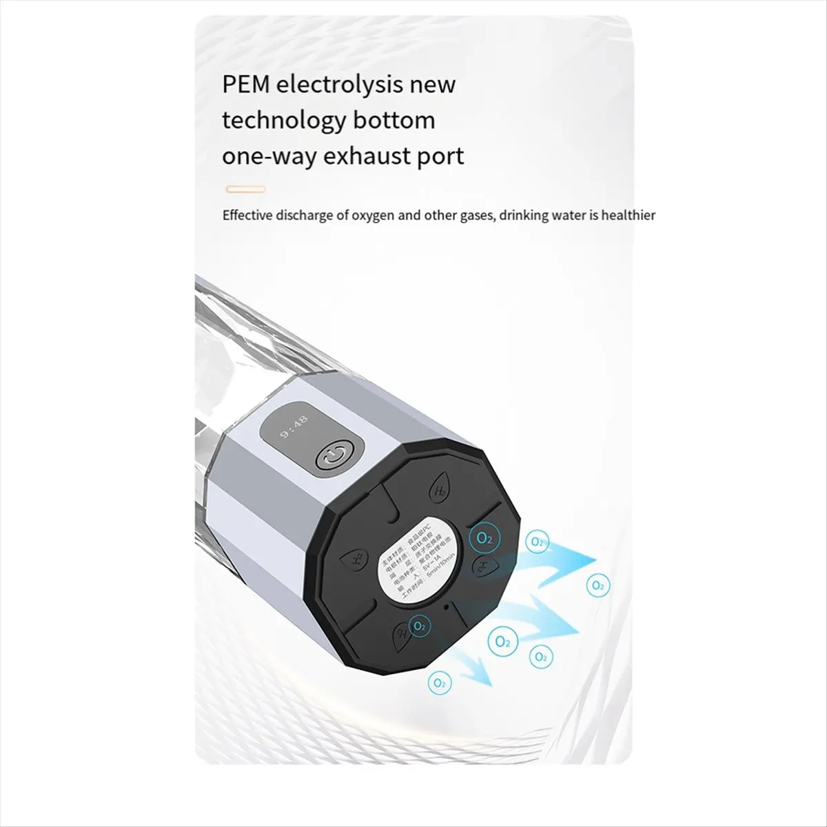 doyme PEM Electrolysis Hydrogen Generator 8000PPB Display Portable Rechargeable Hydrogen Water Bottle Silver White