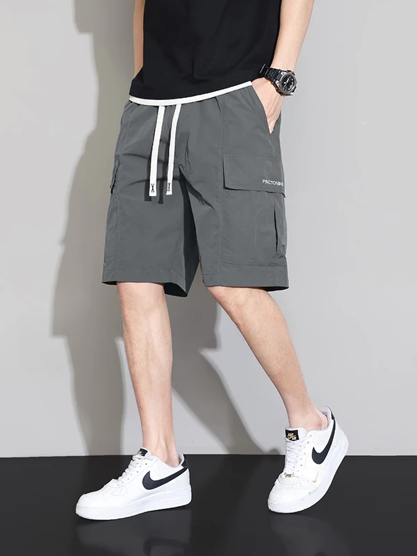 

Casual Loose Ice Silk Workwear orts Men's Summer Beach Five-Quarter Pants Breathable Straight Leg Trousers Faionable Yout...