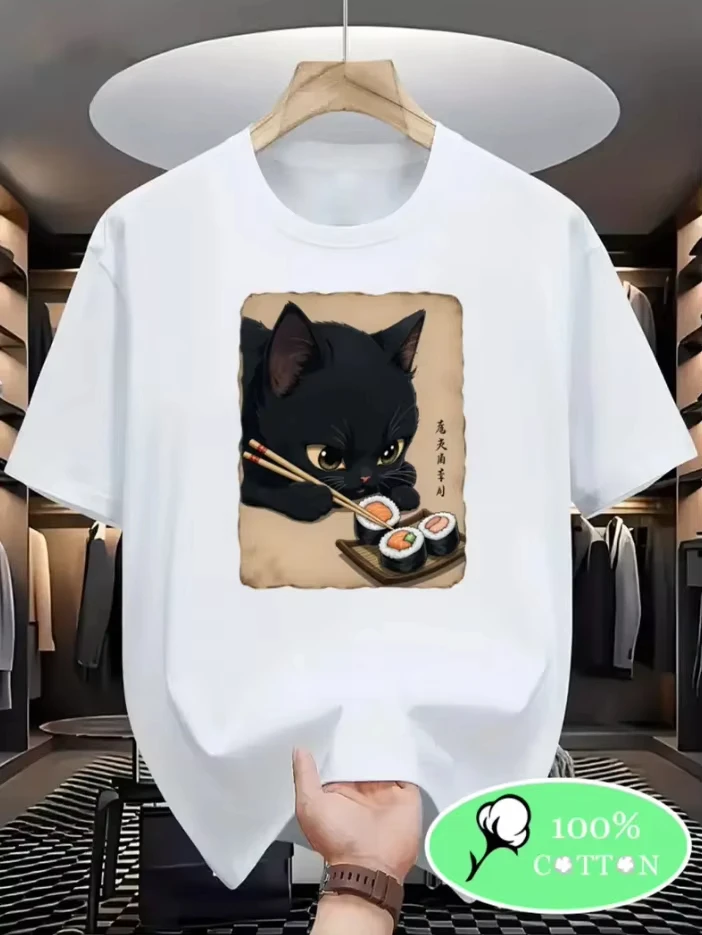 

Летние мужские и женские футболки с рисунком из чистого хлопка — повседневные и удобные футболки с круглым воротником и короткими рукавами