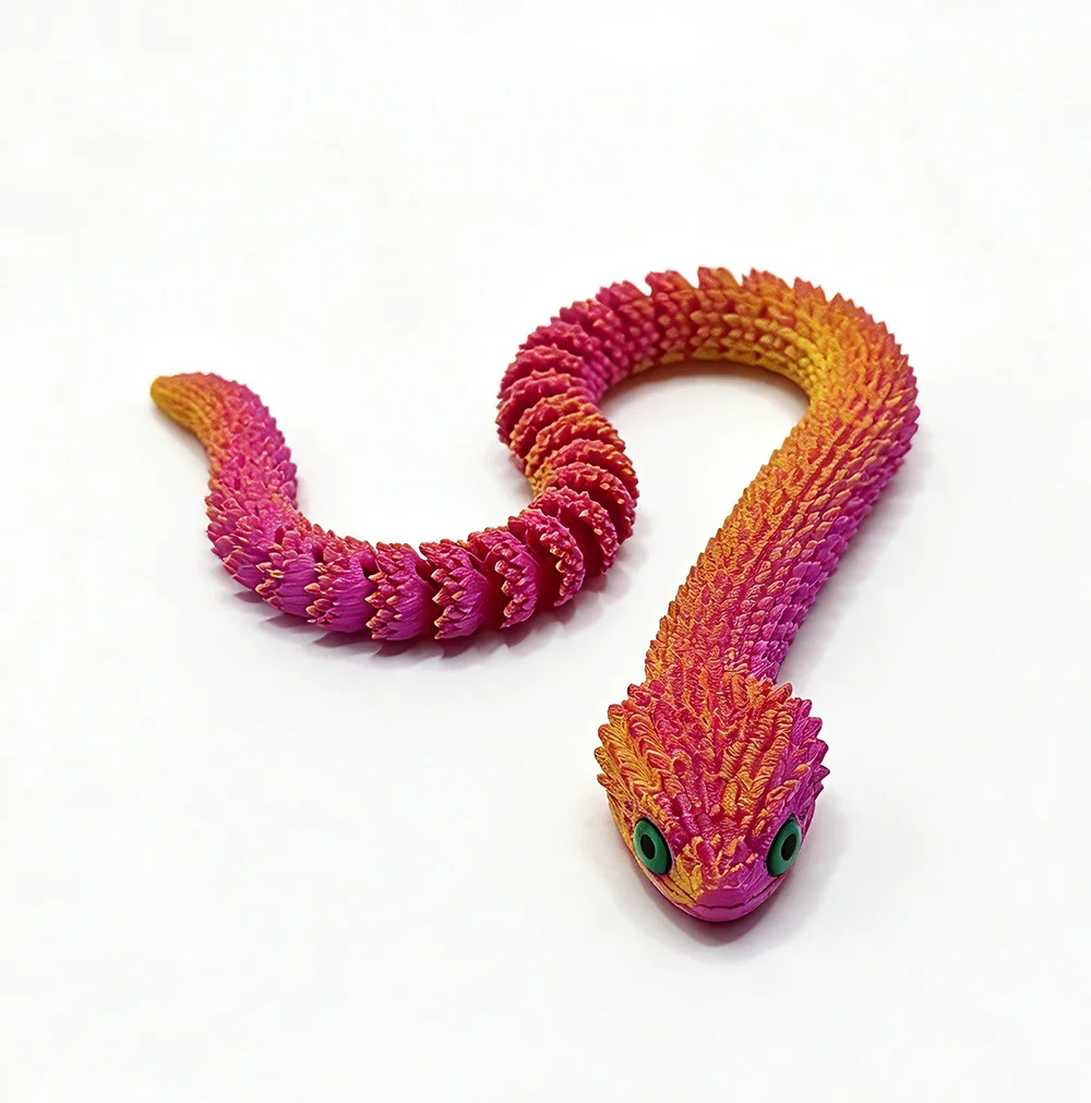 3D printed viper model 40cm long purple gold dual color scales movable joint decompression animal model gift set of 2 pcs