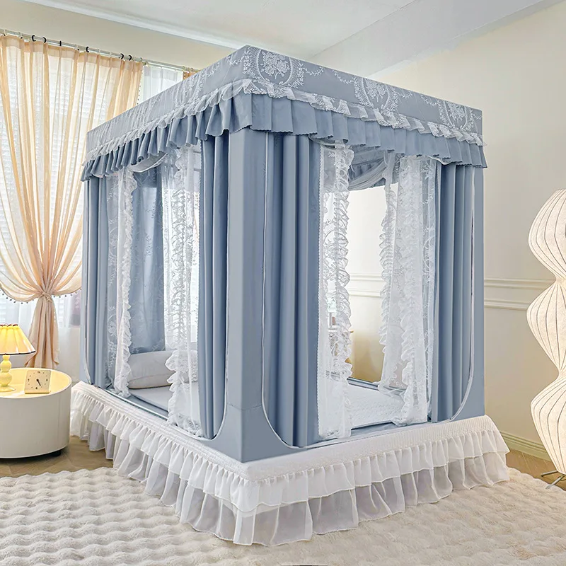 Three-door zipper mosquito net anti-drop blackout bed curtain integrated household bedroom mosquito net