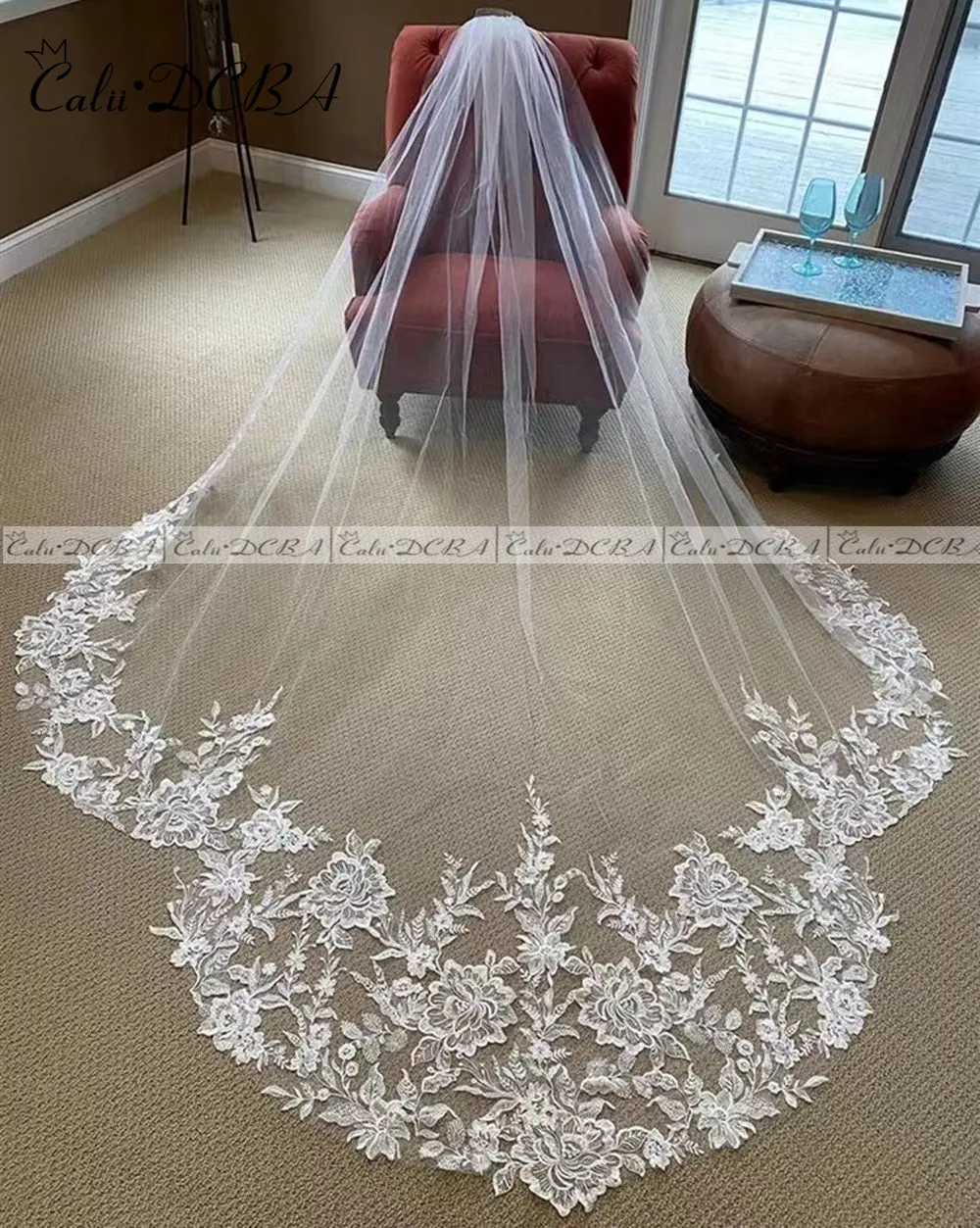 Magnifique Voile de Mariage en Tulle Doux à 1 Niveau, Bord en Dentelle Festonnée, Floral, pour Patients d\'Indépendance, Blanc Ivoire, Personnalisé,