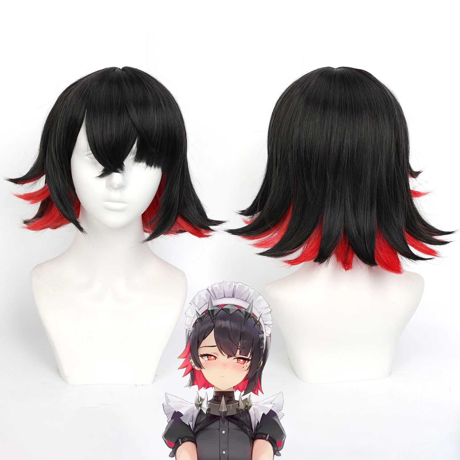 

Cosplay Wig Ellen Joe Short Anime Wig Game Wig Zenless Zone Zero Tide Ombre Black-Red Synthetic Wig with Bangs Daily School