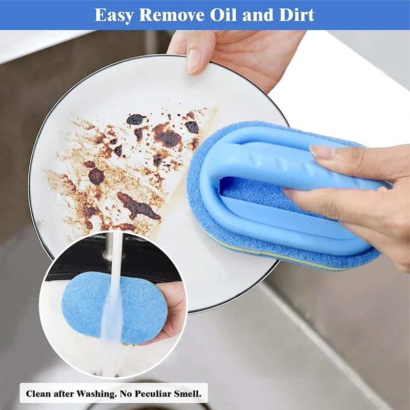 1pc Kitchen Sponge Wipe Thickening Cleaning Brush with Handle  Bathroom Tile Bathtub Cleaning Sponge Cleaning Supplies Cleaner