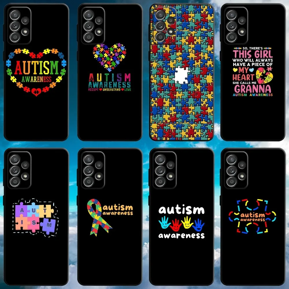 Puzzle National Autism Awareness Phone Case For Samsung S21,S22 Ultra,S20,S30 plus,S22 plus,S23,S30 ultra 5G Soft Black Cover