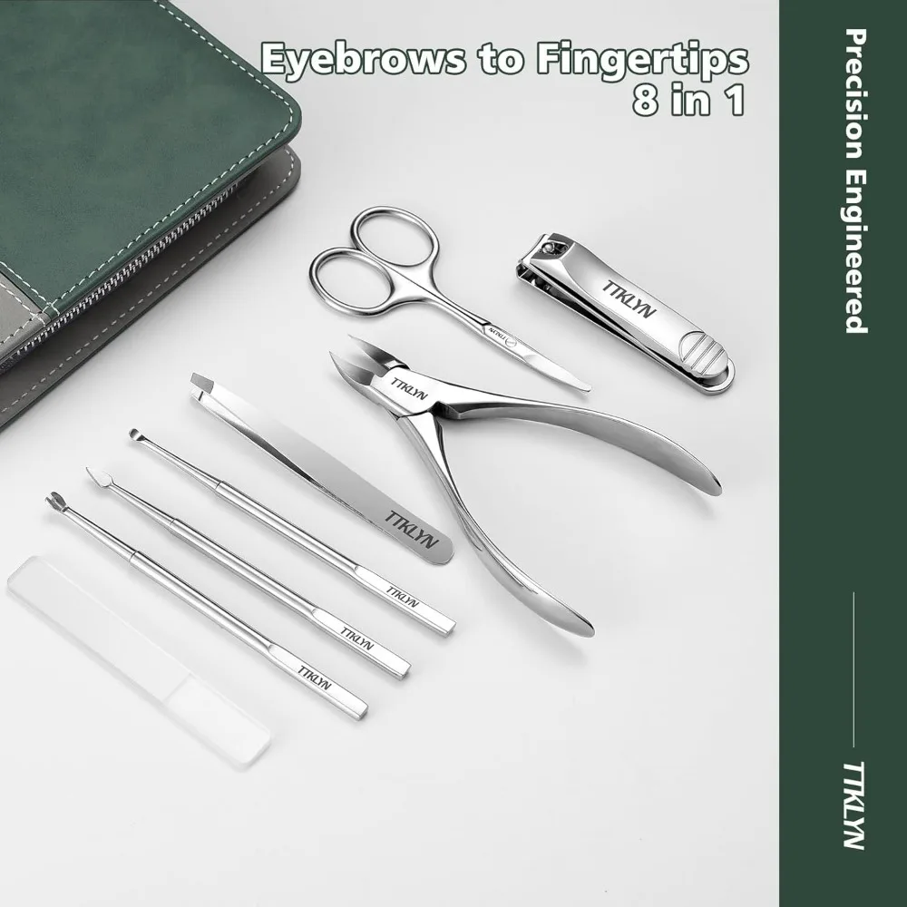 Juego de cortaúñas, kit profesional de pedicura de acero inoxidable con estuche de cuero PU, kit de manicura de precisión, herramientas de aseo