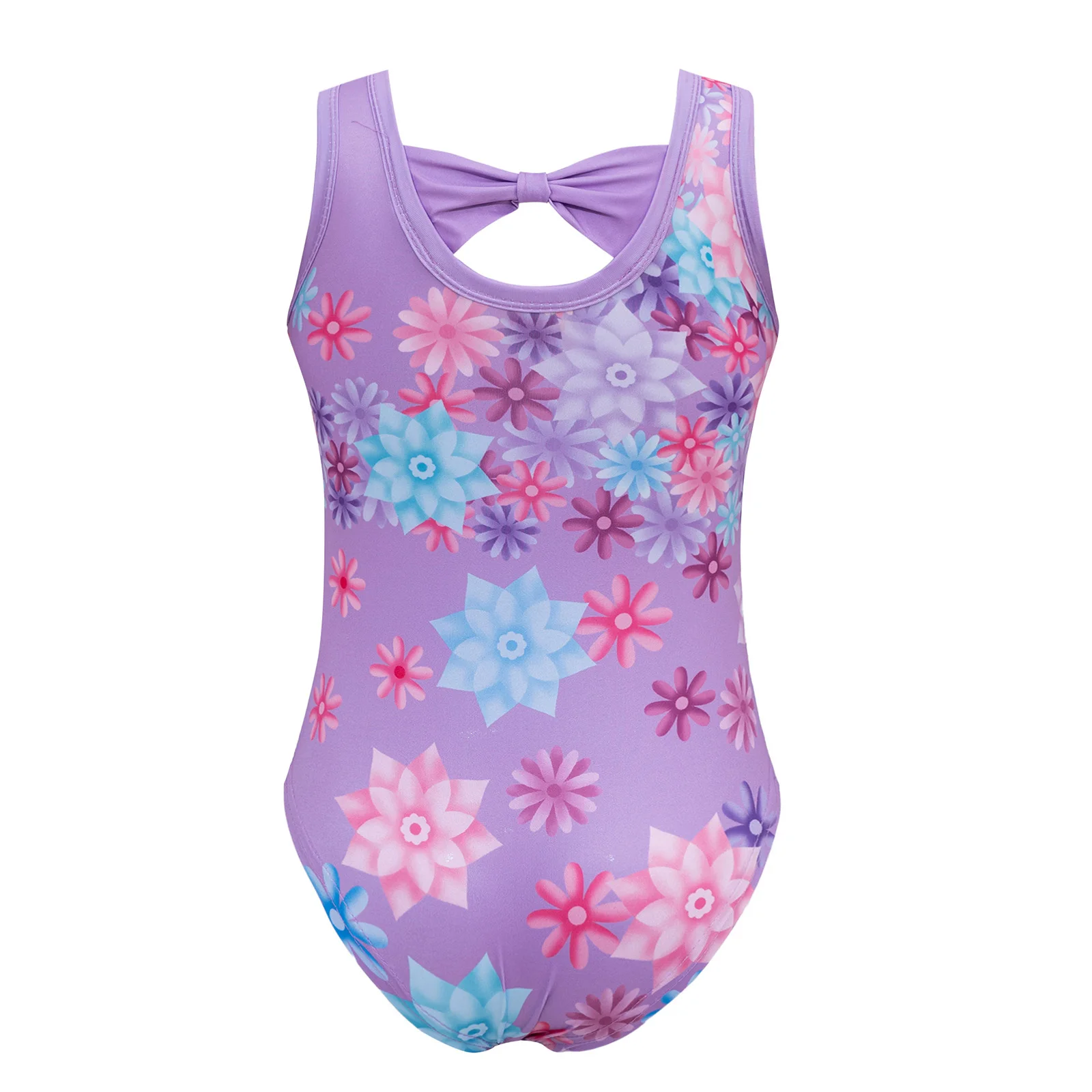 Kids Girls Sleeveless Flower Print Ballet Dance Gymnastics Leotard Bodysuit Outfits Floral Stripes Jumpsuit Beachwear Swimsuit