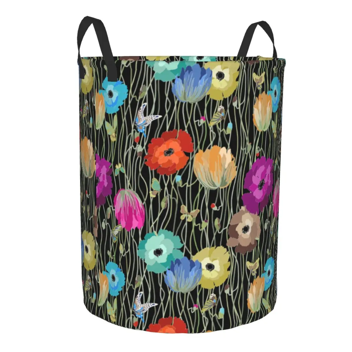 Custom Flower Multicolor Pattern Art Laundry Hamper Large Storage Basket Kids Nursery Toy Organizer