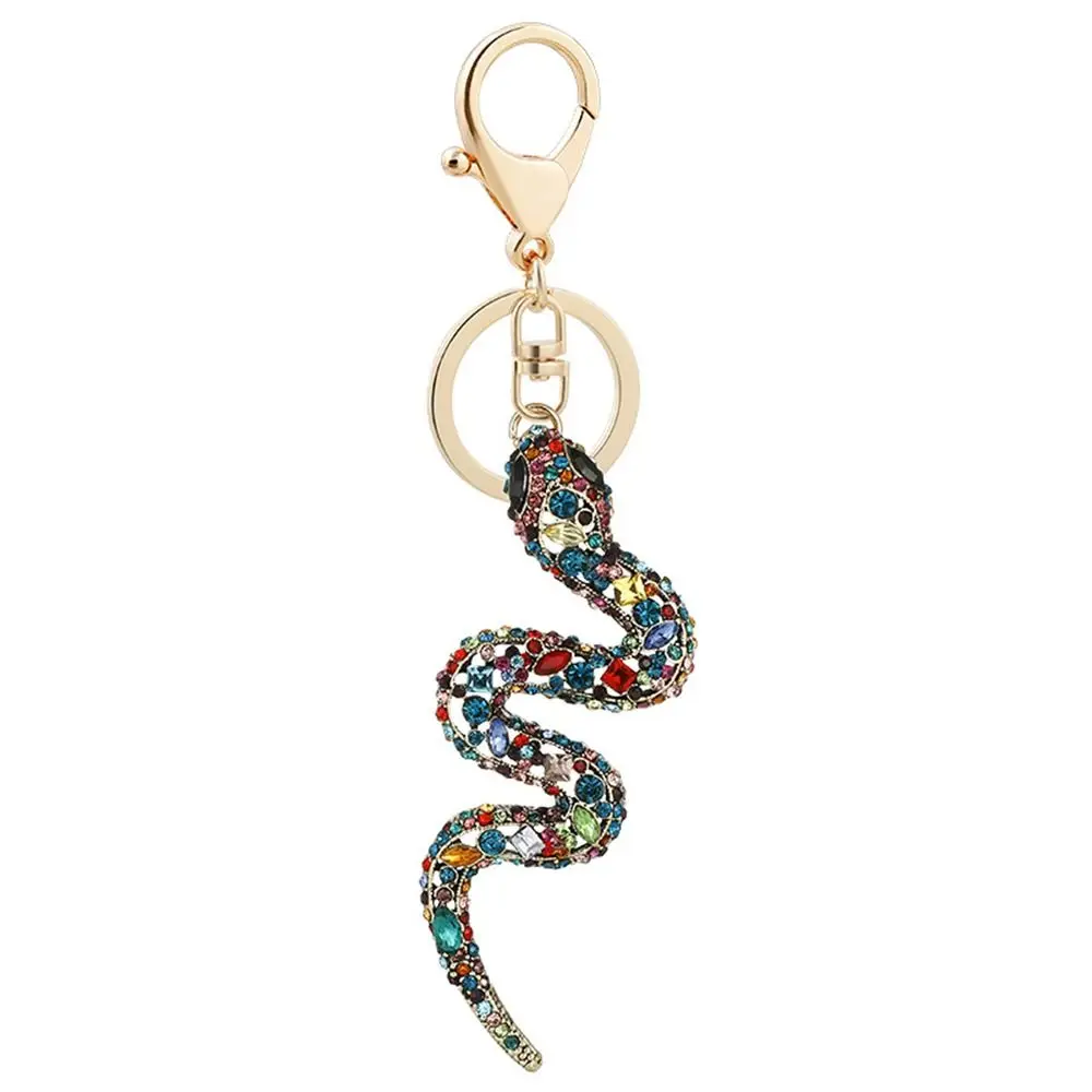 Mixed Color Rhinestone Snake Keychain Sparkle Fortune Snake Lucky Pendant Creative Colorful Zodiac Snake Year Key Ring