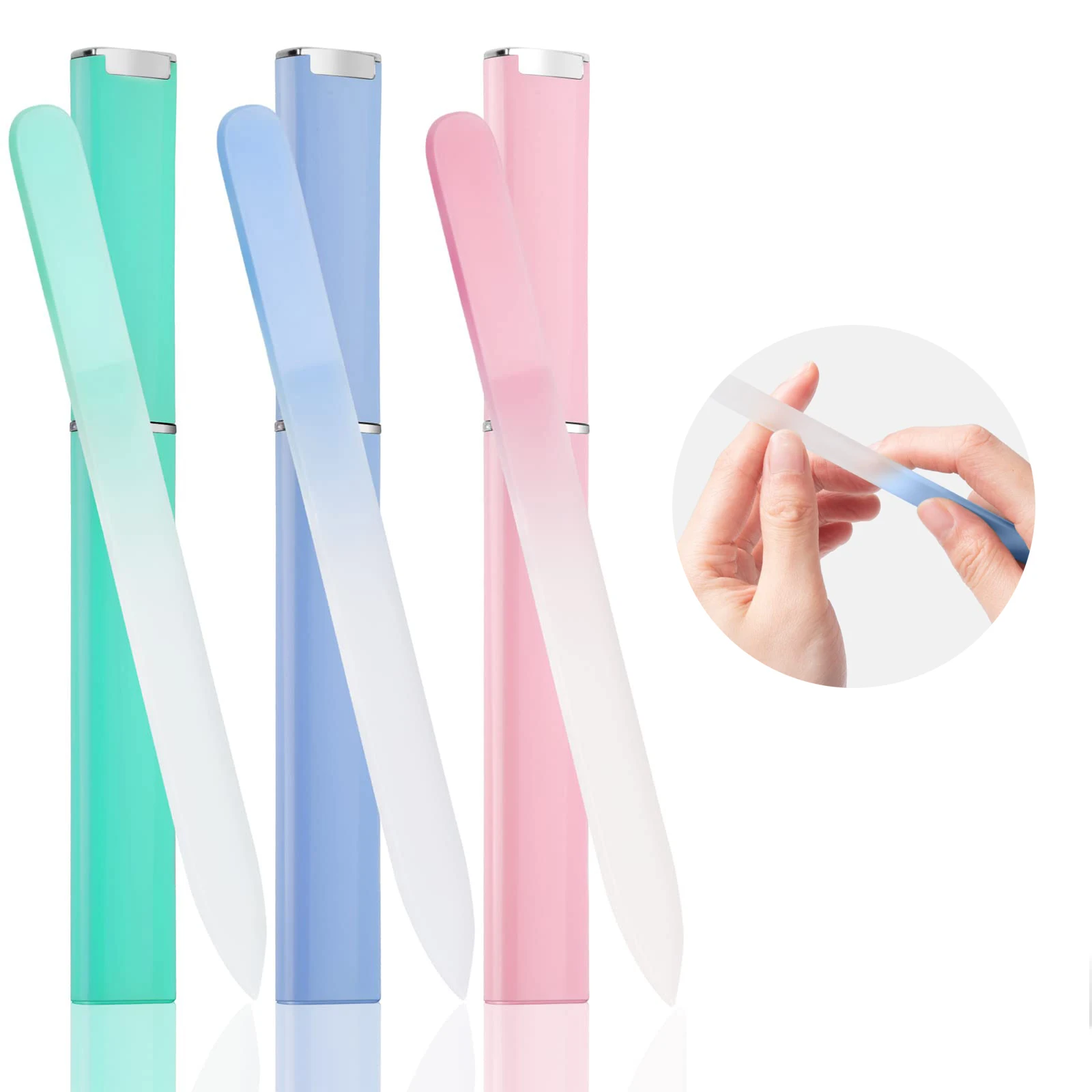 Glass Nail Lime with Case, Nail Limes for Natural Nails, Double Side Engraved Glass Lime, Professional Nail Manicure Tool
