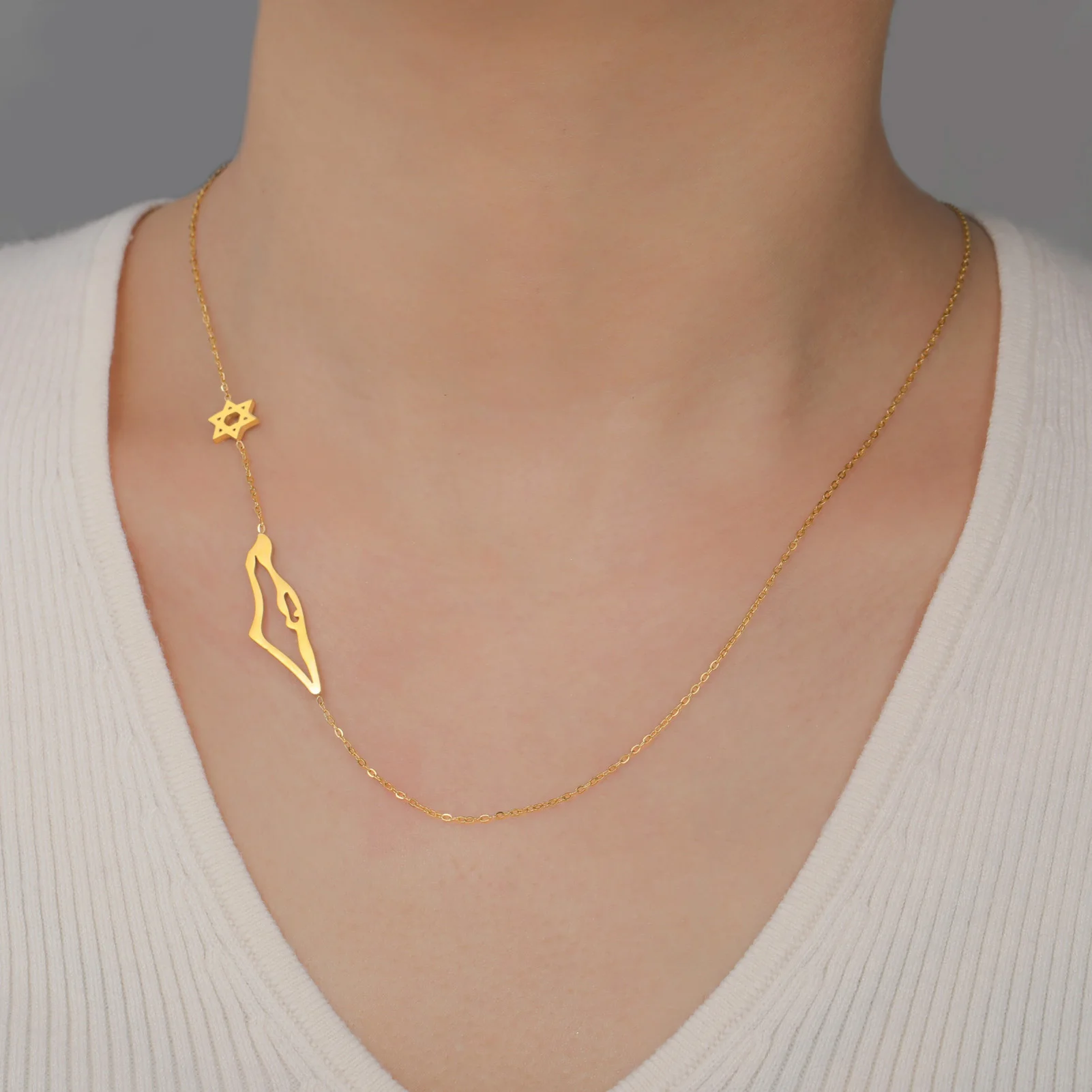 خريطة نجمة داود قلادة قلادة الفولاذ المقاوم للصدأ سلاسل الرقبة للنساء المجوهرات اليهودية هدية بالجملة #1