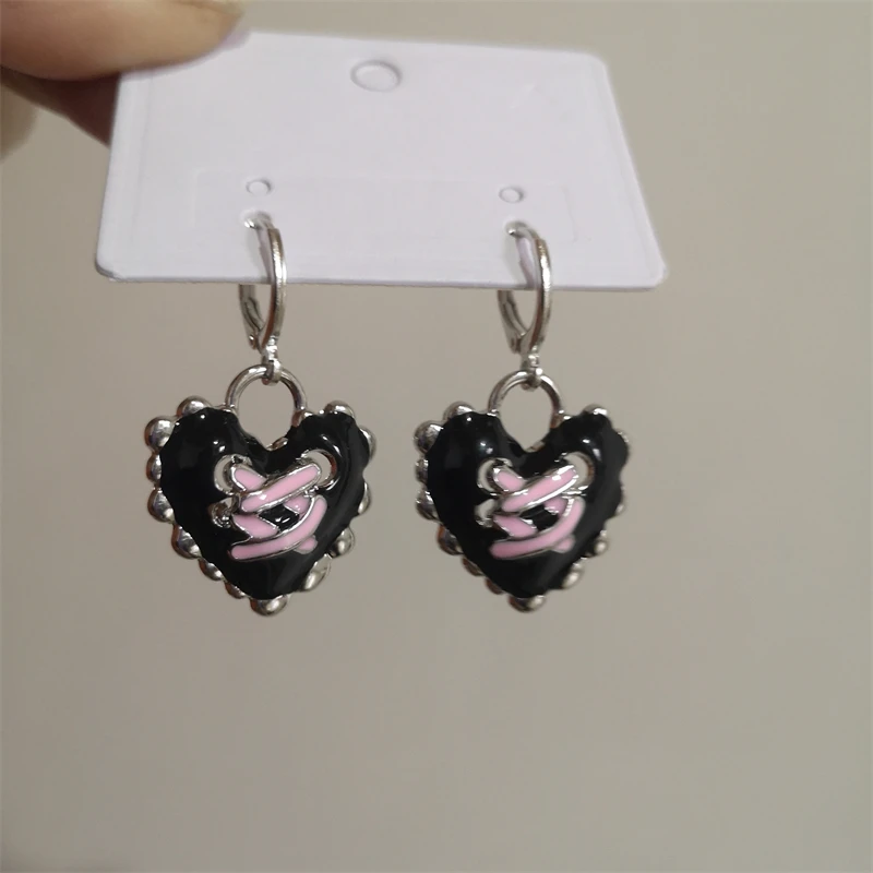 Pendientes cruzados de corazón y estrella de cristal rosa para mujer, moda coreana, pendientes colgantes para Piercing, joyería estética para fiesta