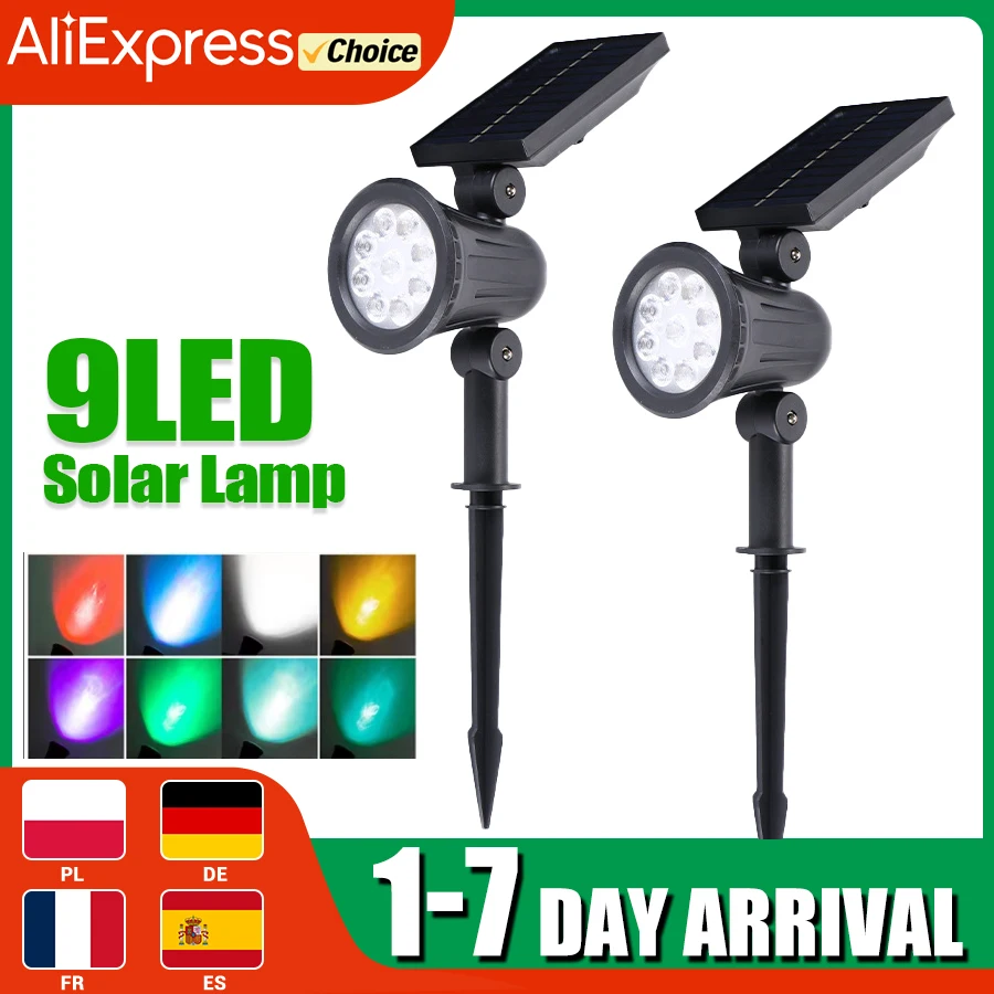 9 LEDs Solar Spotlights,Outdoor IP65 Waterproof,Spot Lights,Brightness Adjustable for Garden Backyard Driveway Patio Law Decor