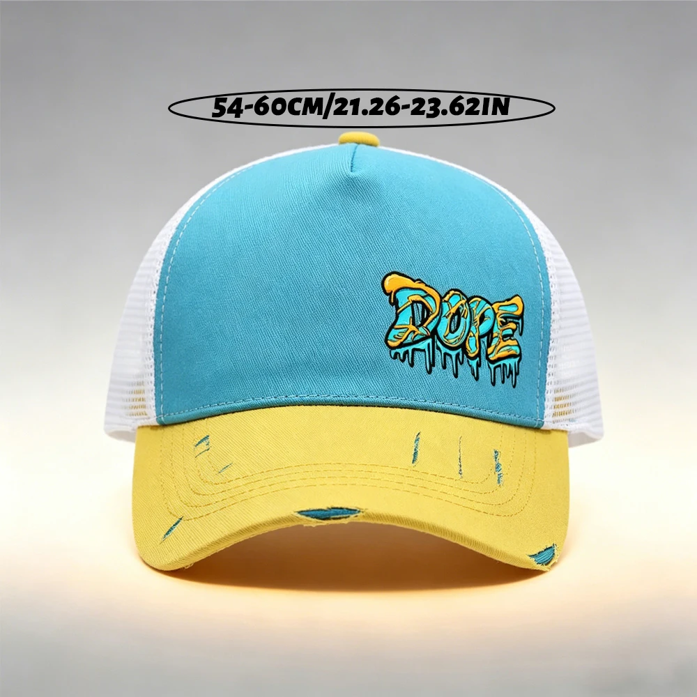 Unisex Adjustable Tear Style Baseball Cap With Graffiti Logo Pattern Print Design, Breathable Mesh, Suitable For Outdoor Sports