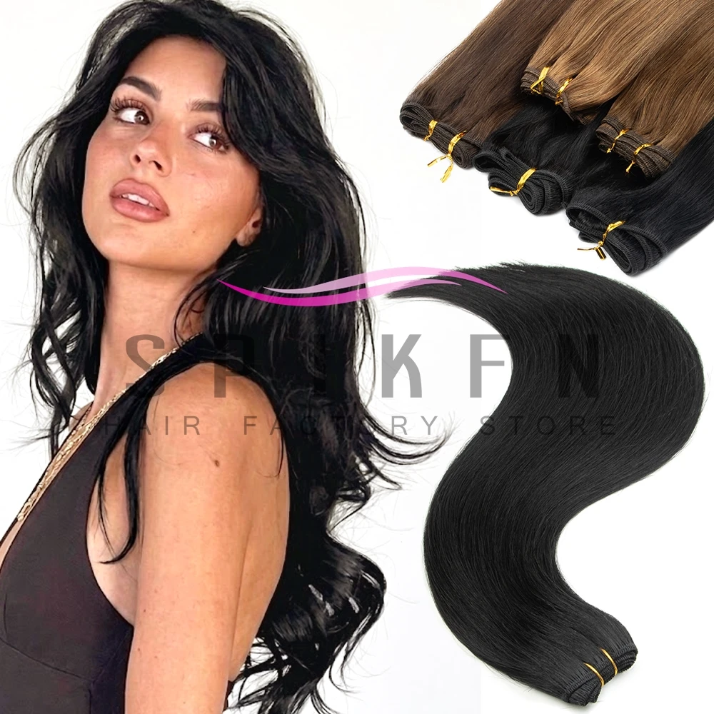 Straight Weft Hair Extensions 50G Human Hair Sew In Weft Hair Extensions Hand Tied Human Hair Extensions 7 Colors Available