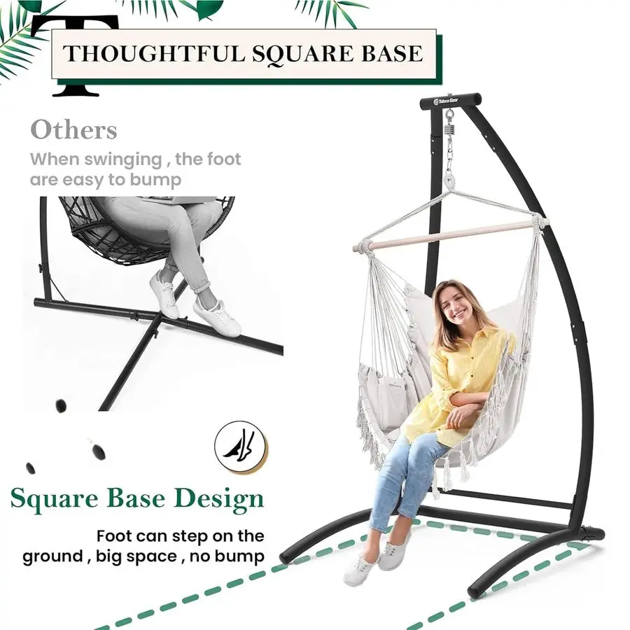 C型ハンモックチェアスタンド、頑丈なスチール製スイングハンモックチェアスタンド、屋内外スイングフレームに適しています（シートは含まれていません）