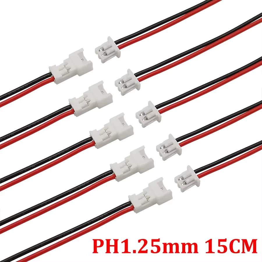 Micro JST1.25 2Pin Wire Connectors Plug Jack Mini JST PH1.25mm 2P Male Female Socket Battery Charging Cable Terminal Length 15CM