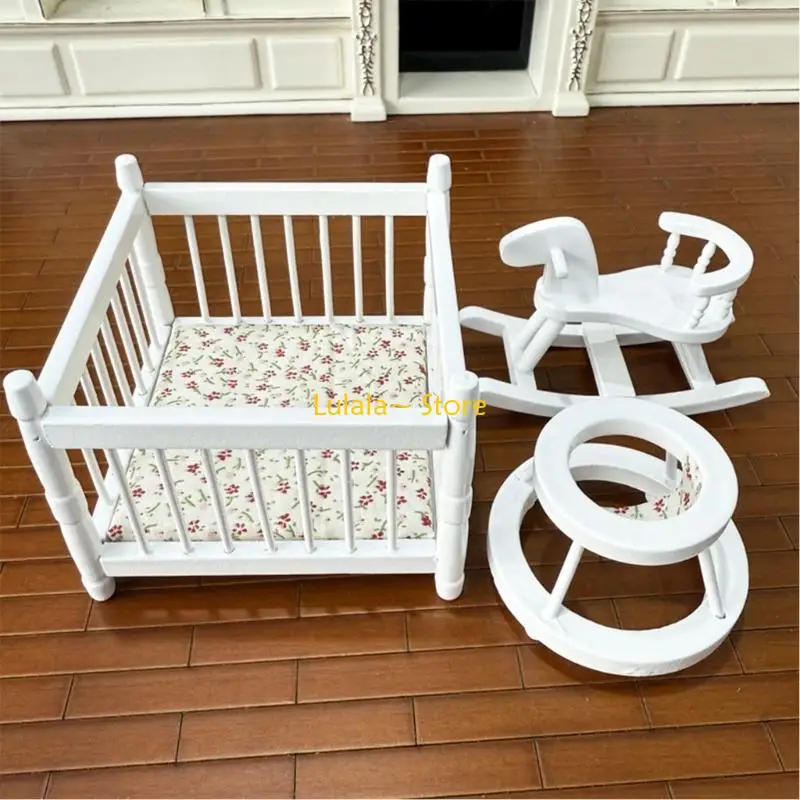 Y4QA – meubles pépinière en bois, berceau Miniature, cheval à bascule, apprentissage, marcheur, maison poupée, accessoires