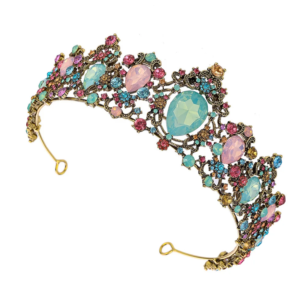 

Colorful Retro Bridal Crown Headdress Elegant Lightweight Wedding Tiara Bride Hair Ornament Lovely Rhinestone Crown Decor