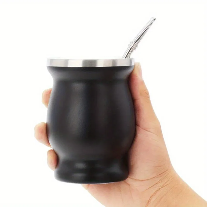 1Set Double-Wall Stainless Tea Set Water Mate Tea Cup 8 Ounces Stainless Steel with Spoon Straw Cleaning Brush Gourd Cup - view 4