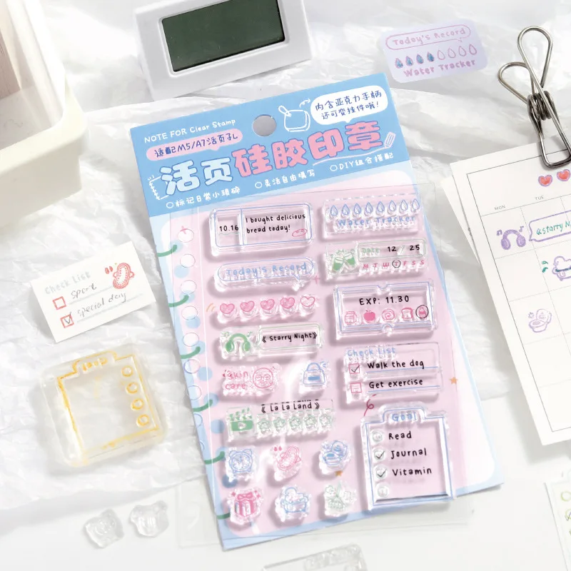 NOTE FOR Loose-leaf Silicone Seal, Life Record Seal, Korean A7M5 Handbook Plan Stamp Collage Material Background Stamps