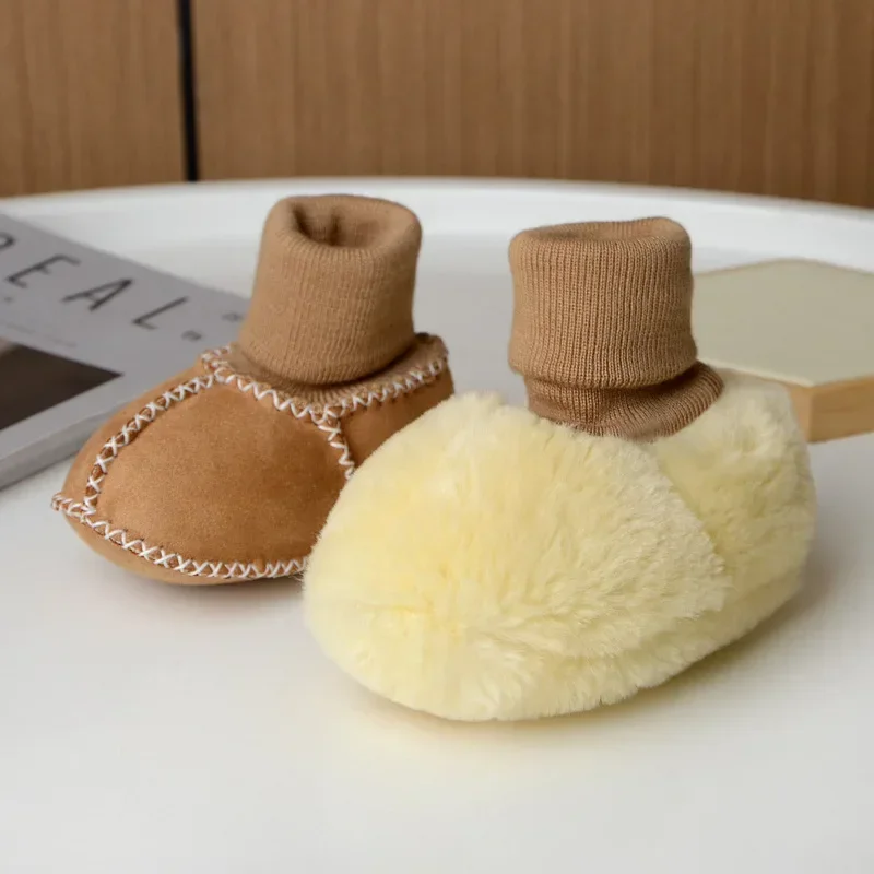 HoneyCherry Winter  Baby Soft Sole Toddler Shoes Warm Breathable Imitation Sheepskin Fur One Baby Shoes Floor Socks Indoor Shoes