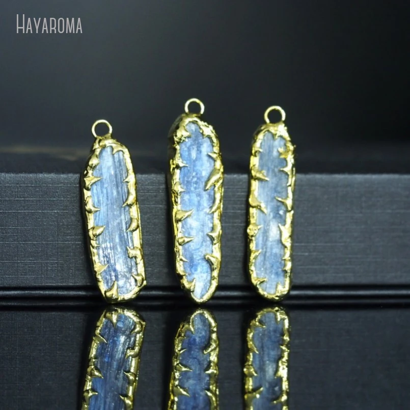 10Pcs Raw Quartz Brutalist Handmade Jewelry Organic Claws Bubble Claw Free Form Thorns Slice Gold Color Kyanite Pendant