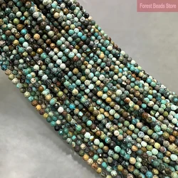 Natural Faceted African Turquoises Round Loose Beads DIY Women's Bracelet Earrings 15'' 2mm/3mm Handmade for Jewelry Making