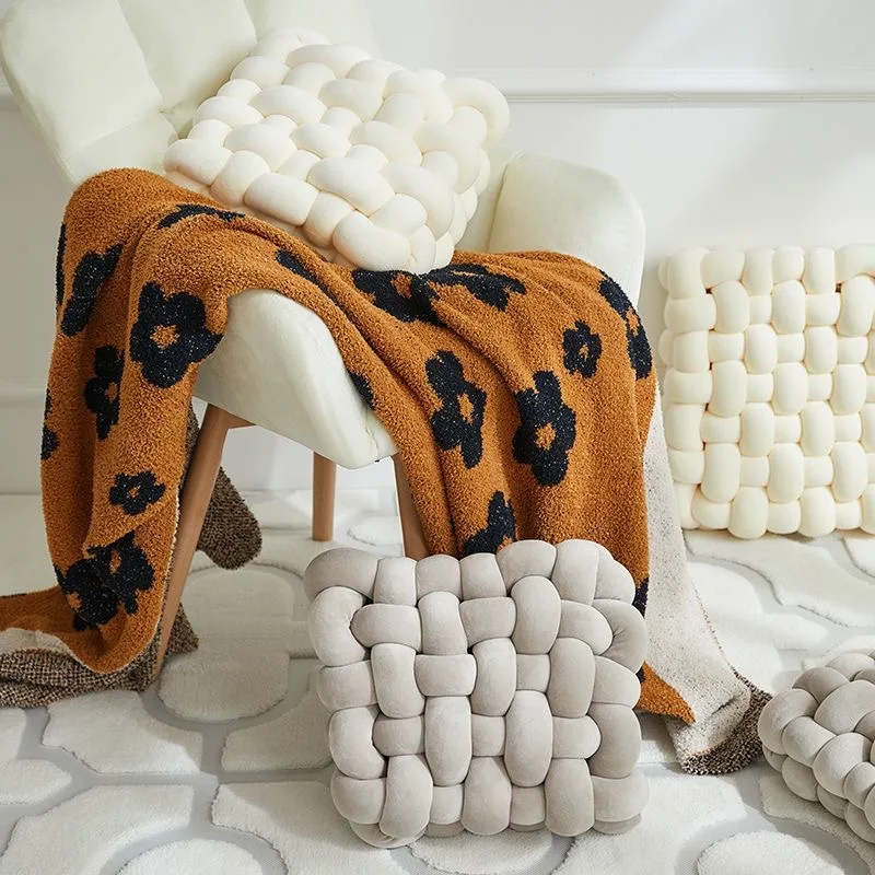 Nó artesanal almofada abraço brinquedos almofada quadrada nordic estética recheado travesseiro cadeira de escritório assento chão travesseiro de pelúcia dormir volta