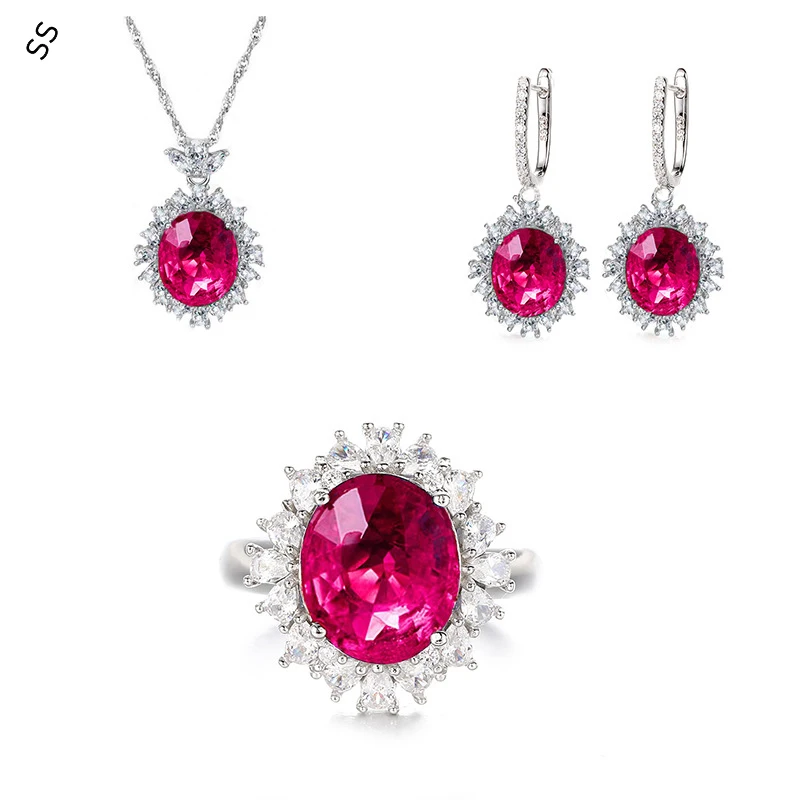 Luxury Jewelry Sets S925 Silver Inlaid Full Diamond Gemstone Necklace Earrings Rings for Women Evening Dresses Accessories