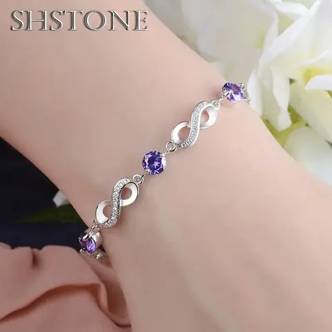 SHSTONE 정통 925 스털링 실버 끝없는 사랑 인피니티 체인 링크 여성을위한 조절 가능 팔찌 럭셔리 실버 주얼리 선물