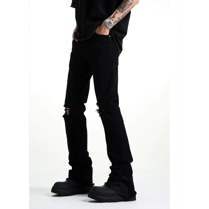 

Мужские джинсы в американском стиле, рваные, летние, трендовые, облегающие, прямые, черные, из денима, модные, универсальные брюки