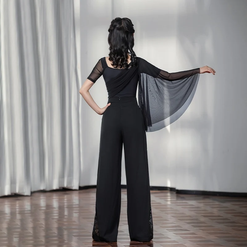 Women'S Ballroom Dance Costume For Adults Samba Latin Dance Clothes Irregular Sleeves Top Modern Dancing Pants Stage Wear S20005