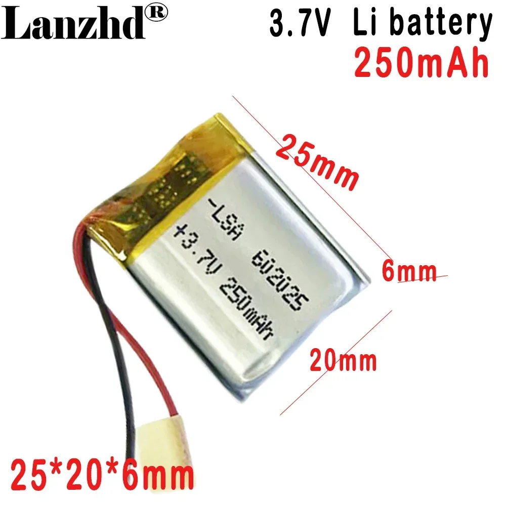 

3.7V Polymer Lithium Battery 602025 250mAh For tablet Smart Water Cup Humidifier Rechargeable battery