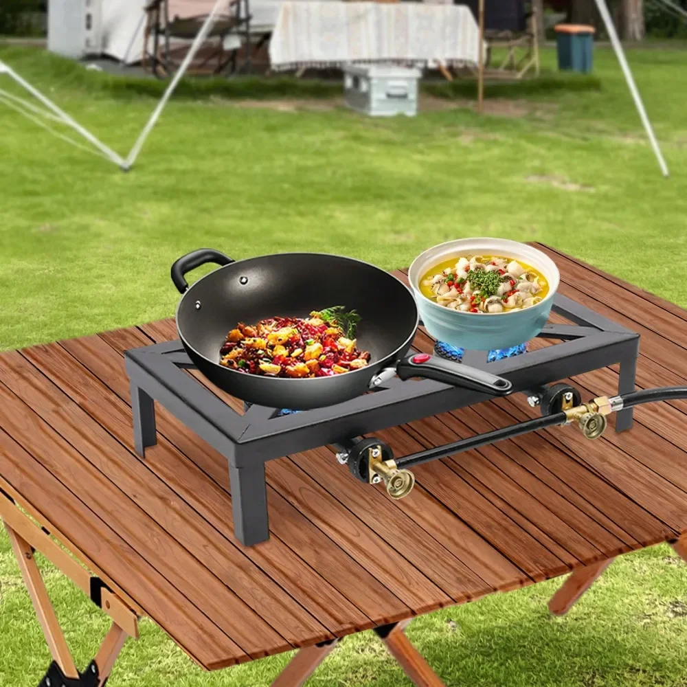 

Double Burner Outdoor Gas Stove Propane Cooker With Adjustable 010Psi Regulator Hose For Patio Camping, BBQ, Home Brewing, Turk