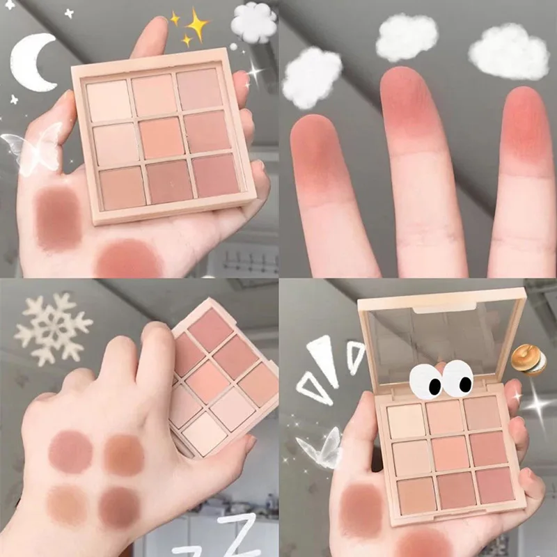9-Color Long-Lasting Matte Eyeshadow Palette with Warm Nude to Pink-Brown Shades for an Everyday, Natural Look